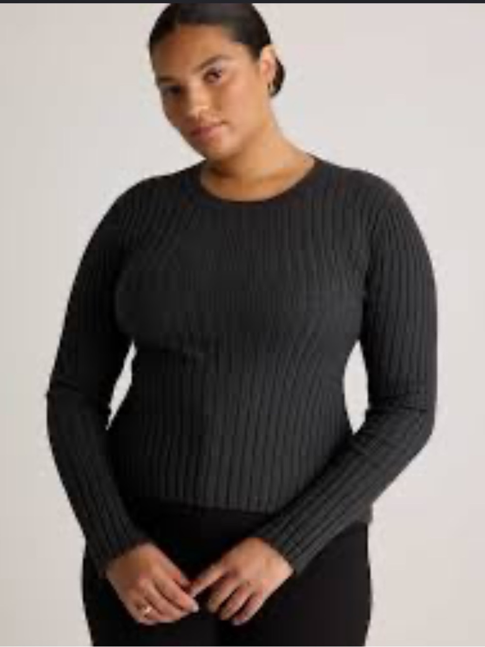 Quince Cotton Cashmere Ribbed Long Sleeve Sweater in Heather Charcoal L